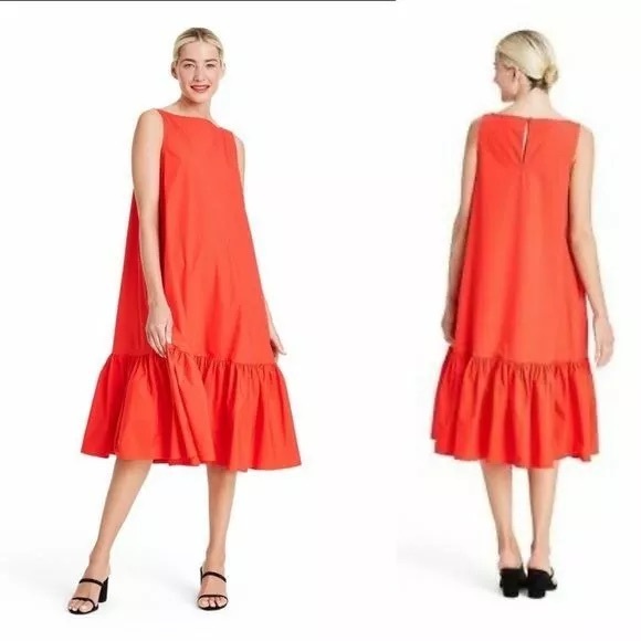 Christopher John Rogers x Target Red Orange Cotton Poplin Midi Dress - Size M - Picture 1 of 5